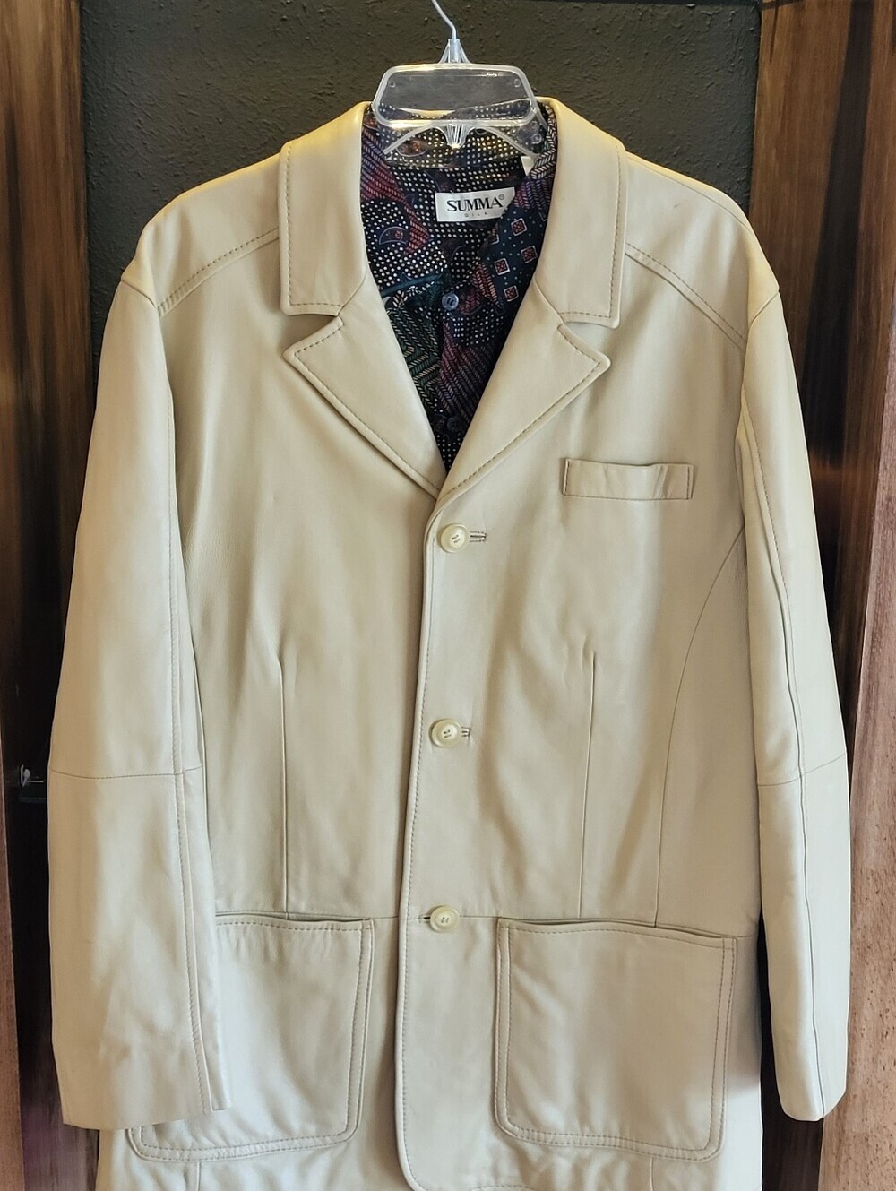 Wilsons M. Julian 90s Minimalist Light Tan Leather Car Coat Large